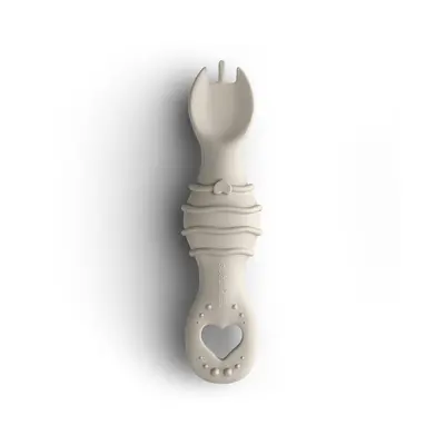 Furculita Si Lingura Babysteps   2in1, Silicon Alimentar 100%, Fara Bpa, Bps, Pvc Si Ftalati, Cream Pjbfl_c