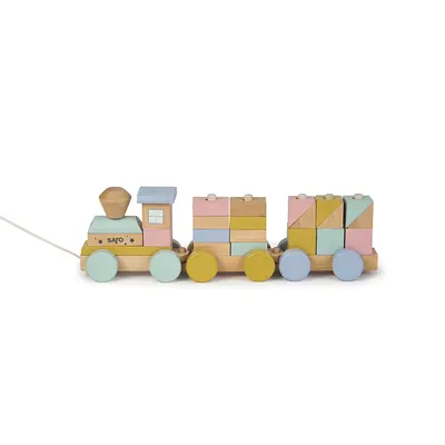 Jucarie Din Lemn, Trenulet Cu Forme De Construit, Multicolor, Saro Baby Pjb3341