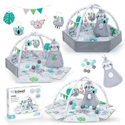 Covoras Multifunctional Kidwell Yoga ,   Cu Arcade, Laturi Ridicate, 12 Bile Si 5 Jucarii Interactive Si  Geanta Pjbmaedyog01a0