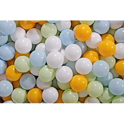 Meowbaby   Set Bile Din Plastic Pentru Centru De Joaca 7cm, 200 Buc: Verde Deschis, Baby Blue, Alb, Galben Pjbzpbn002
