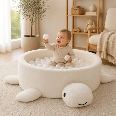 Piscina Cu Bile Boucle Pentru Copii Meowbaby   Turtle ,   Piscina Cu Bile Boucle Pentru Copii Meowbaby   Turtle ,   Oat Biscuit Beige, Fara Bile, Material Reciclat Certificat Oeko-tex  , Fara Bile, Material Pjbmbsbaz21220ie