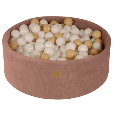 Piscina Cu Bile Rotunda Meowbaby   Velvet Bej 90x30 Cm, Cu 200 Bile Albe Si Bej Pjbveo088