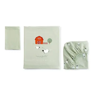 Set Lenjerie Mini Patut 3 Piese Jersey Funny Farm 90x40 Cm,   100% Bumbac Pjb116ff51-038