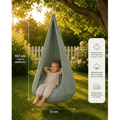 Leagan Tip Cocon Pentru Copii Meowbaby   Churros Olive Sage Green ,   Locul Preferat Pentru Joaca Si Relaxare Pjbmchhkk99