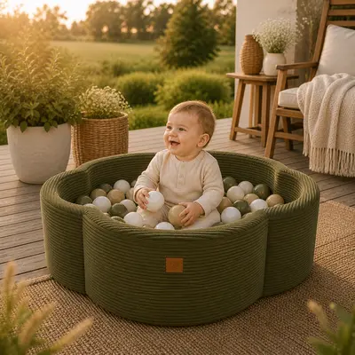 Piscina Cu Bile Meowbaby   ,   Aesthetic Khaki Flower, Spuma Moale, Personalizabila Cu Bile La Alegere Pjbbafog00