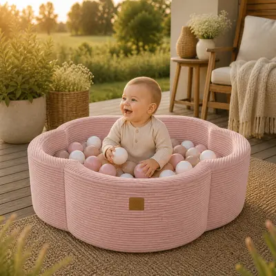 Piscina Cu Bile Meowbaby   ,   Aesthetic Pink Flower, Spuma Moale, Roz Pudrat, Personalizabila Cu Bile La Alegere Pjbbafop00