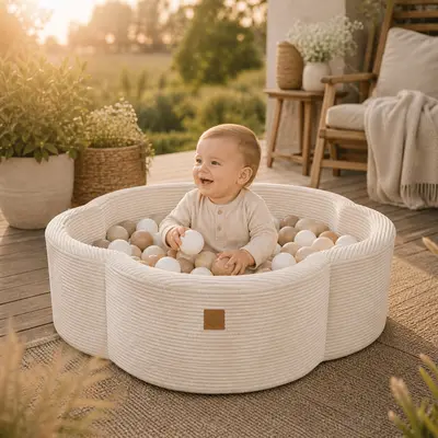 Piscina Cu Bile Meowbaby   ,   Aesthetic Vanilla Flower, Spuma Moale, Ecru, Personalizabila Cu Bile La Alegere Pjbbafw00