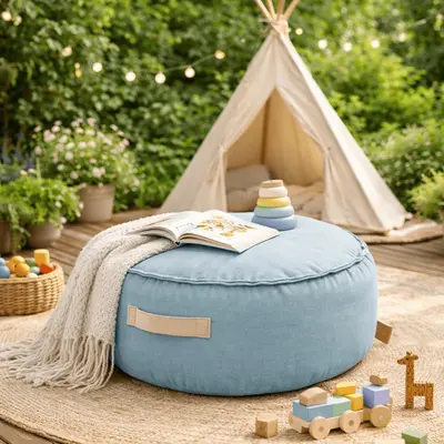 Puf Rotund Premium Copii Meowbaby   Outzy Cloudberry Sky Blue ,   Bean Bag Indoor  Outdoor Pentru Relaxare Si Joaca Pjbmopuo67