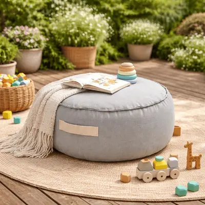 Puf Rotund Premium Copii Meowbaby   Outzy Featherfog Gray ,   Bean Bag Indoor  Outdoor Pentru Relaxare Si Joaca Pjbmopuo69