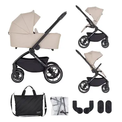 Carucior 2 in 1, Petite&Mars, Scout, Cu landou pliabil, Reversibil, Spatar si suport de picioare reglabile in 3 pozitii, Maner ajustabil, Cu accesorii, Pana la 22 kg, 0 luni+, Bej BYN555696
