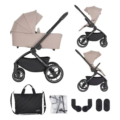 Carucior 2 in 1, Petite&Mars, Scout, Cu landou pliabil, Reversibil, Spatar si suport de picioare reglabile in 3 pozitii, Maner ajustabil, Cu accesorii, Pana la 22 kg, 0 luni+, Crem Cappuccino BYN555695