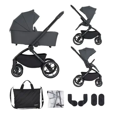 Carucior 2 in 1, Petite&Mars, Scout, Cu landou pliabil, Reversibil, Spatar si suport de picioare reglabile in 3 pozitii, Maner ajustabil, Cu accesorii, Pana la 22 kg, 0 luni+, Gri BYN555697