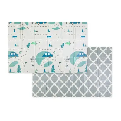 Covoras educativ, Petite&Mars, Campy L, Din spuma XPE non-toxica, Cu doua fete, Suprafata antiderapanta, 130x200 cm, Pliabil compact 40&times;32&times;21 cm, Model masini si forme geometrice BYN434073