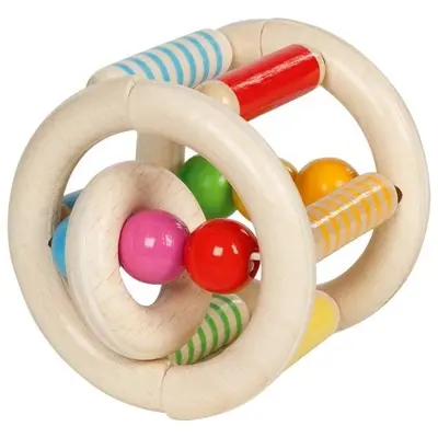 Jucarie de motricitate zornaitoare cilindrica din lemn roller, pentru bebelusi - okegoki65256