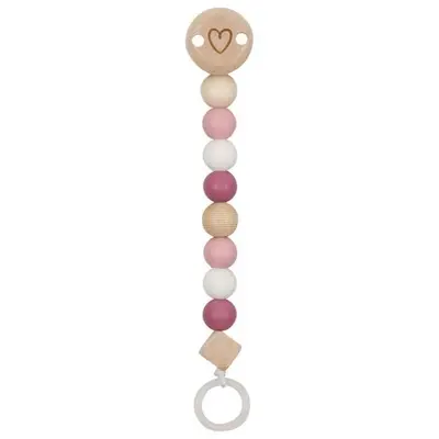 Lant din lemn pentru suzeta hearts pastel pink - okegoki65240