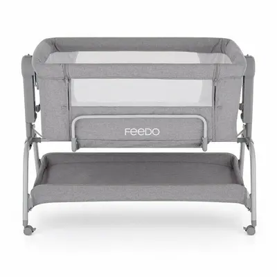 Patut co-sleeper, Feedo, Cu sistem de leganare, Inaltime adjustabila pana la 57-69 cm, sustine pana la 9 kg, 0 luni+ Gri BYN225206
