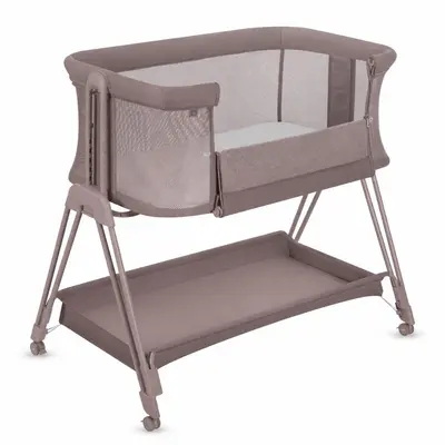 Patut co-sleeper, Lionelo, Luna, 2 in 1, Cu laterala culisanta, Cu setare unghiulara, Cu roti, Reglabil in 6 pozitii pe inaltime, Bej inchis BYNLO-LUNA_BEIGE_TAUPE