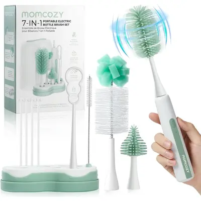 Set electric cu perie pentru biberoane Momcozy 7 in 1 Green