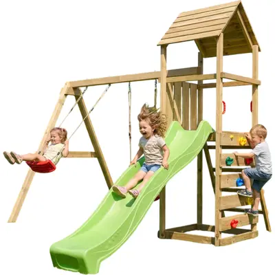 Complex joaca din lemn cu turn si 2 leagane max play 2.2 fungoo - okefu09850