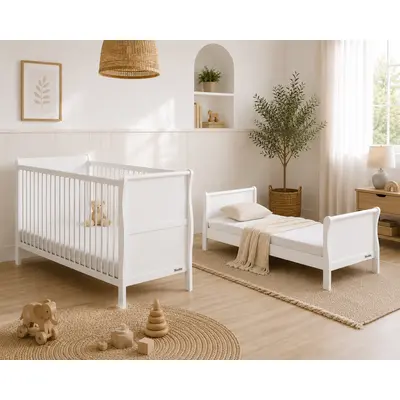 Patut Din Lemn Masiv, Transformabil Pentru Bebe Si Junior, Noble Alb, 140 X 70 Cm Pjbnoble_white_140