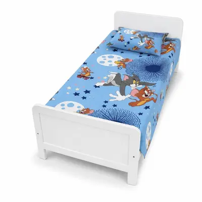 Lenjerie bumbac ranforce pat 3 piese copii 2-12 ani Tom&Jerry Blue pentru saltele 160x80 cm ASC6427968007157