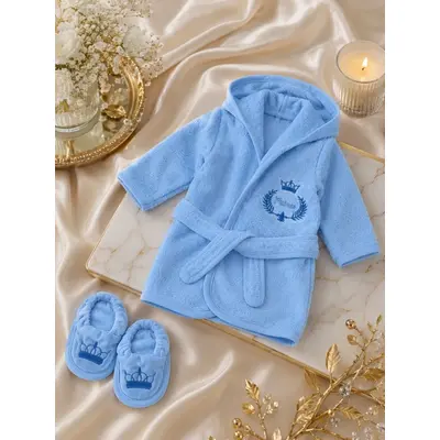 Halat de baie cu papucei prince, ramel, albastru 452e-1