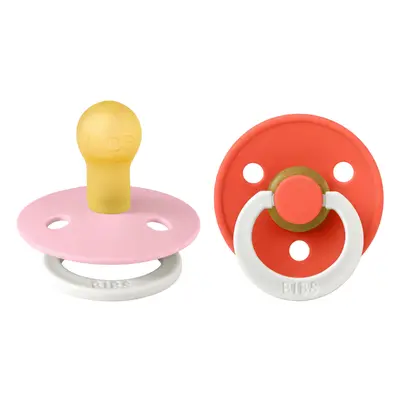 Bibs - set 2 suzete fosforescente colour glow latex, tetina rotunda, 0 luni +-baby pink/tango bbb110478