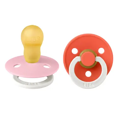 Bibs - set 2 suzete fosforescente colour glow latex, tetina rotunda, 18 luni +-baby pink/tango bbb130478