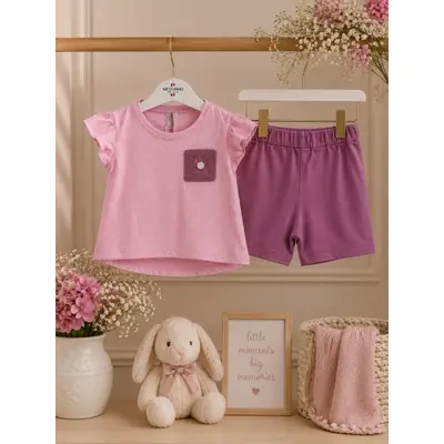 Compleu bluza si pantalonasi scurti, messinho, roz sbs1