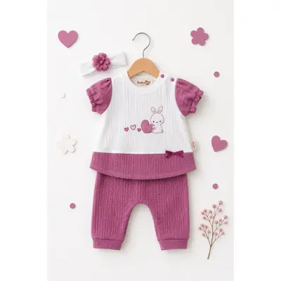 Compleu din 3 piese, tricou, pantaloni si bentita, iepuras, babyim, bumbac sbs2