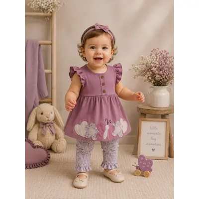 Compleu din doua piese, tricou si pantaloni pentru bebelusi, deco, model alsbs9, bumbac sbs9