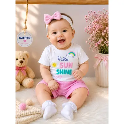 Compleu din doua piese, tricou si pantaloni scurti pentru bebelusi, ayyildiz, model alsbs6, bumbac sbs6