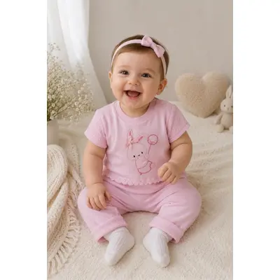 Compleu din doua piese, tricou si pantaloni scurti pentru bebelusi, babyim, model alsbs7, bumbac sbs7