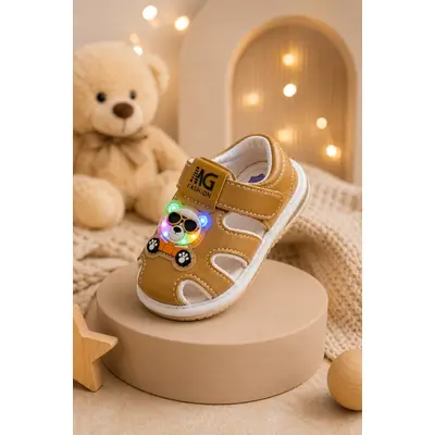 Sandalute maro cu luminite pentru super bebelusi - ursulet snd7-10
