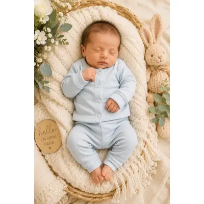 Set bebelusi din 2 piese bumbac rib &ndash; bluza cu capse si pantaloni, culoare gri tram0004-cp1-1