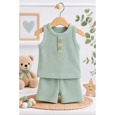 Set din doua piese pentru bebelusi, bumbac, bymurat, maiou si pantalonasi tram1-19