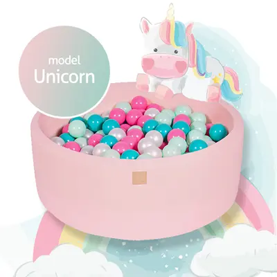 Piscina Uscata Cu 250 De Bile (alb Perlat, Turcoaz, Roz Pastel, Mint) Meowbaby  , Unicorn, 90x30 Cm, Roz Deschis Pjbb001018