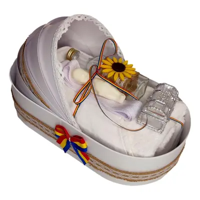 Trusou botez in cutie landou, decorat traditional cu iuta si floarea-soarelui Denikos&reg; TR001