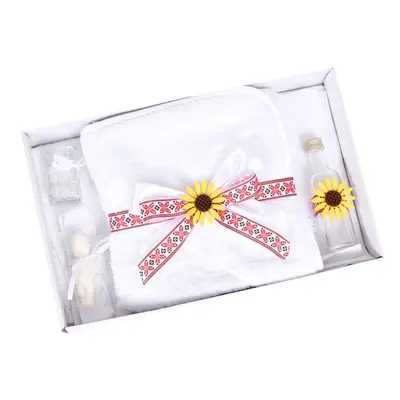 Trusou botez traditional floarea soarelui, decorat cu motive populare, rosu national, Denikos&reg; TR002