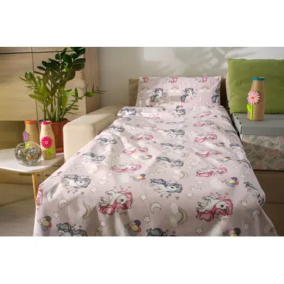 Lenjerie pat bebe 120x60 cm bumbac ranforce 3 piese Unicorni - ASC6427968020743