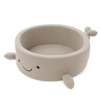 Piscina Cu Bile Boucle Pentru Copii Meowbaby   Balena,   Oat Biscuit Beige, Fara Bile, Material Certificat Oeko-tex Pjbmbsbawlr21220