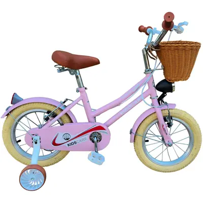 Bicicleta copii 5-8 ani happygirl kidscare roz 16 inch &ndash; cu roti ajutatoare, frane de mana, cosulet, pentru fete