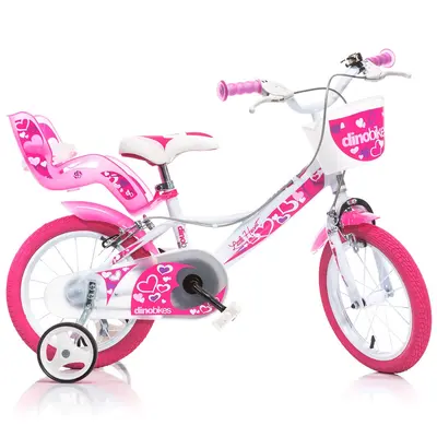Bicicleta pentru copii little hearth db-144rn-05lh dino bikes, 14 inch, alb si roz