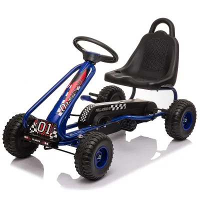 Kart cu pedale pentru copii g201 kidscare, culoare albastru, frana de mana, pentru 3-6 ani, scaun reglabil