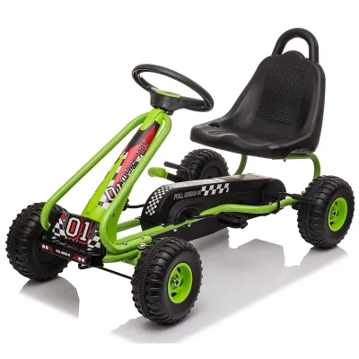 Kart cu pedale pentru copii g201 kidscare, culoare verde, frana de mana, pentru 3-6 ani, scaun reglabil