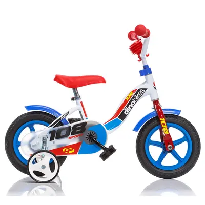 Bicicleta pentru copii model 108 sport db-108l-0506 dino bikes, 10 inch, culoare alb cu albastru