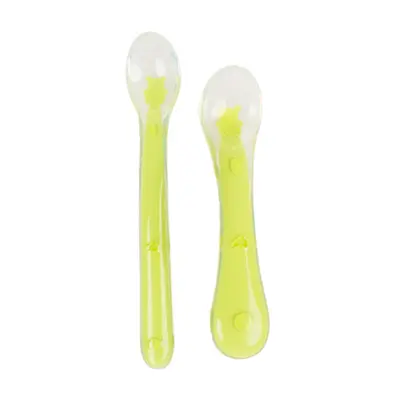Set 2 lingurite flexibile din silicon pentru diversificare, fara bpa, de marimi diferite, verde, kidscare