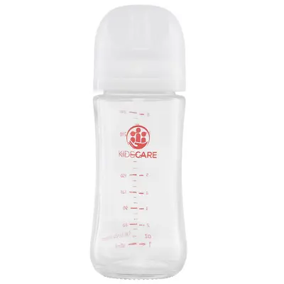 Biberon din sticla borosilicat 240 ml kidscare cu tetina din silicon
