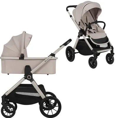 Carucior 2 in 1, Lionelo, Layla, Pana la 22 kg, Cadru aluminiu, Cu landou intarit si salteluta din spuma AirDots, Reversibil, Cu ventilatie 3D, Cu accesorii, EN1888-1, EN1888-2, EN1466, Bej BYNLO-LAYLA_2IN1_BEIGE_SAND