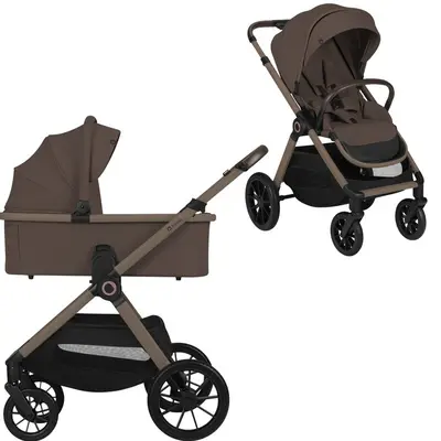 Carucior 2 in 1, Lionelo, Layla, Pana la 22 kg, Cadru aluminiu, Cu landou intarit si salteluta din spuma AirDots, Reversibil, Cu ventilatie 3D, Cu accesorii, EN1888-1-2, EN1466, Maro BYNLO-LAYLA_2IN1_BEIGE_TAUPE